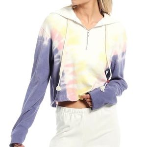 NWT Wildfox Cropped Partial Zip Hadley Hoodie Tie Dye in Edelweiss Wash